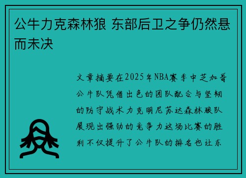 公牛力克森林狼 东部后卫之争仍然悬而未决